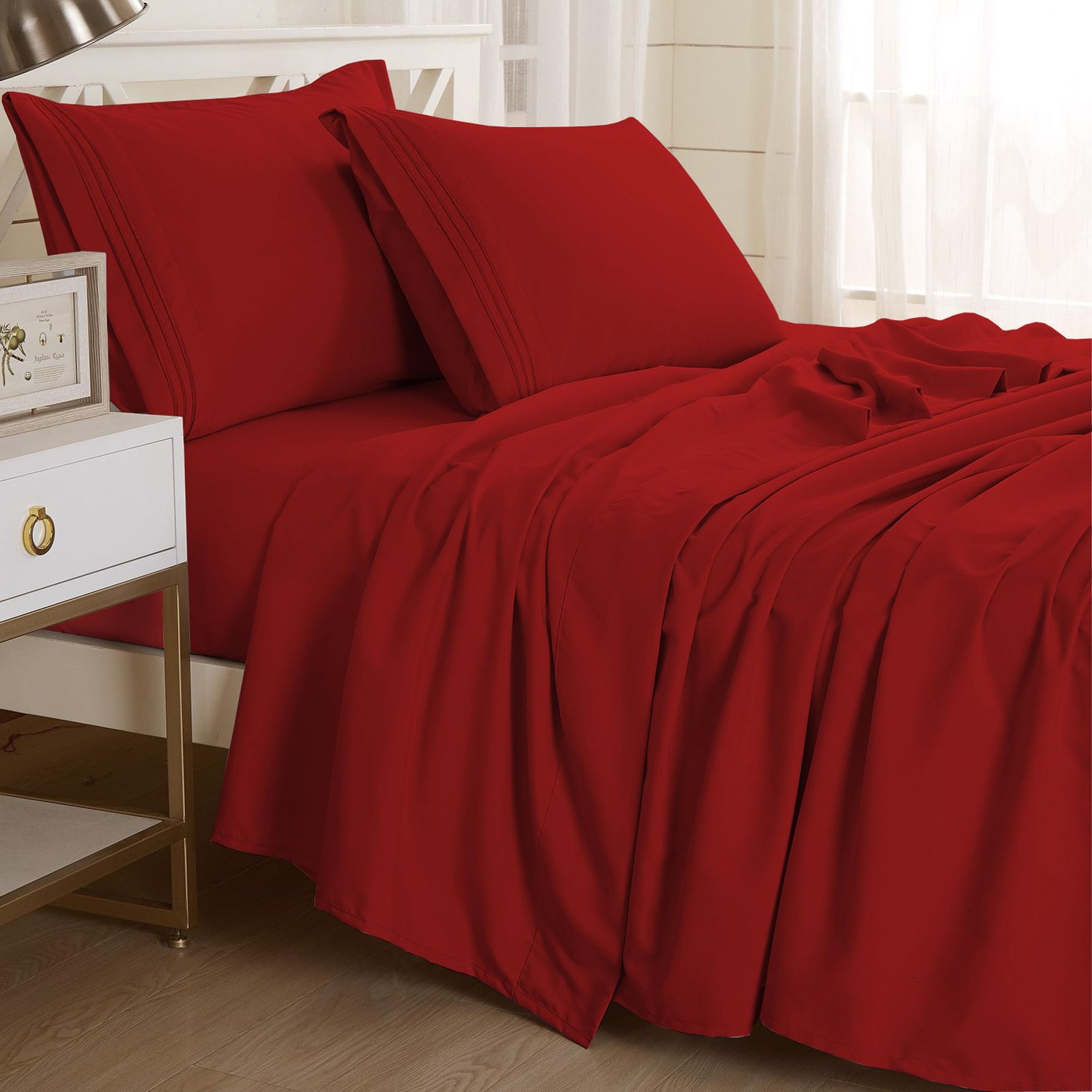 TEXTILIA™ FULL SIZE 4 PIECE BEDSHEET SET – BURGUNDY |...